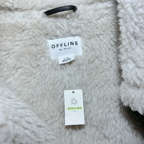 Offline by Aerie Cream & Brown Teddy Vest Jacket nwt large - Picture 10 of 11